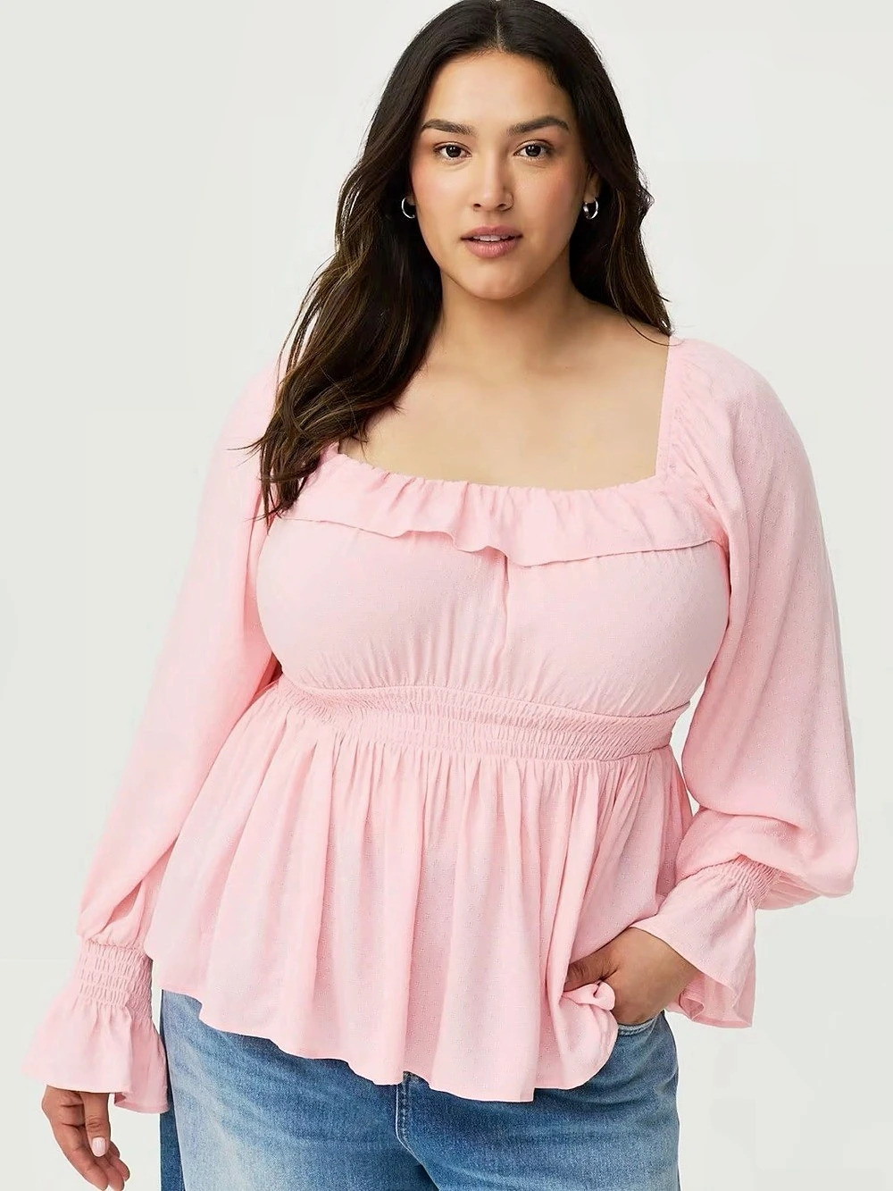 Torrid Pink Ruffle Smocked Waist Top Blouse Plus Size 3X Indie Boho Whimsical